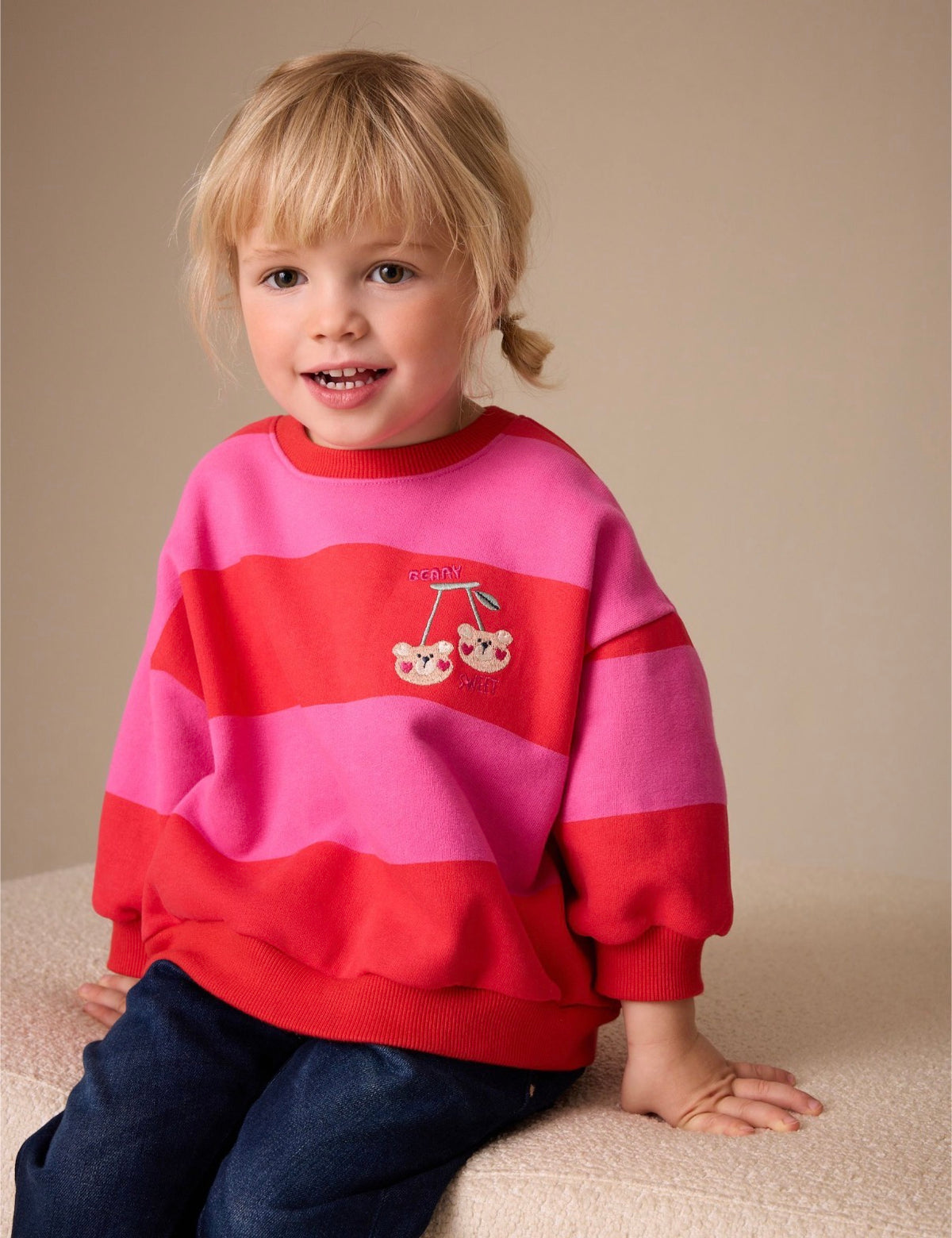 Red/Pink Stripe Crew Neck Sweatshirt