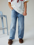 Mid Blue Denim Straight Leg Jeans