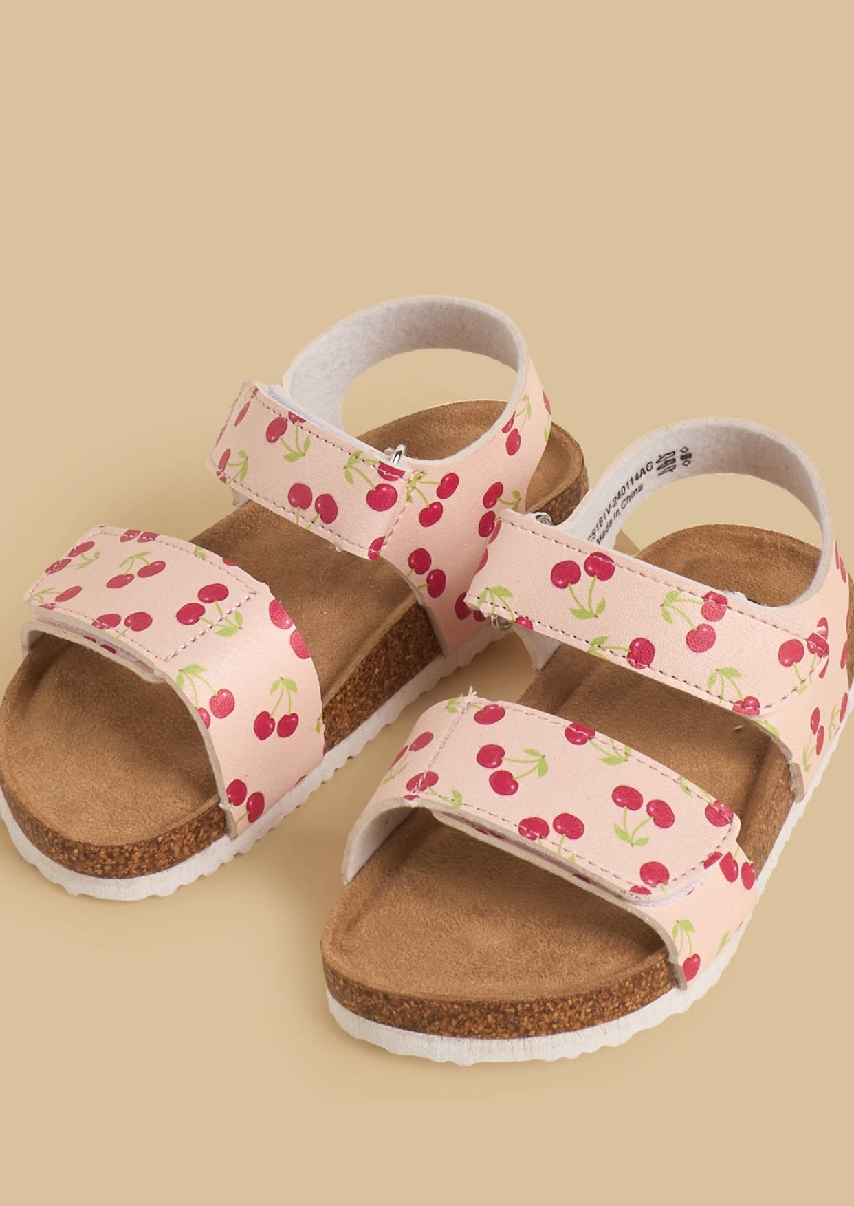 Cherry Print Sandals with Hook and Loop Closure