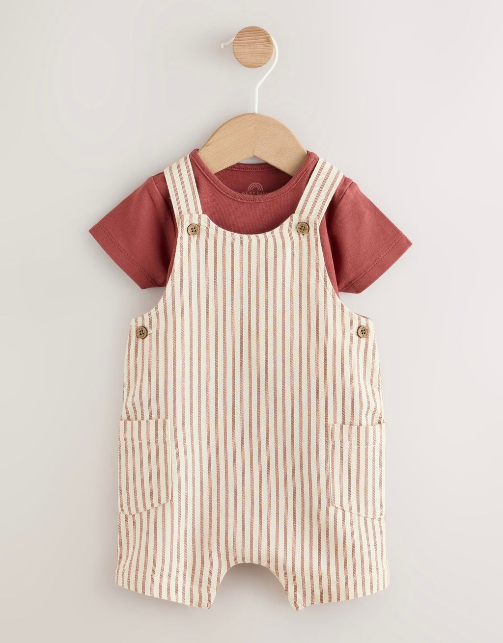 Brown Stripe Woven Dungarees and Bodysuit Set