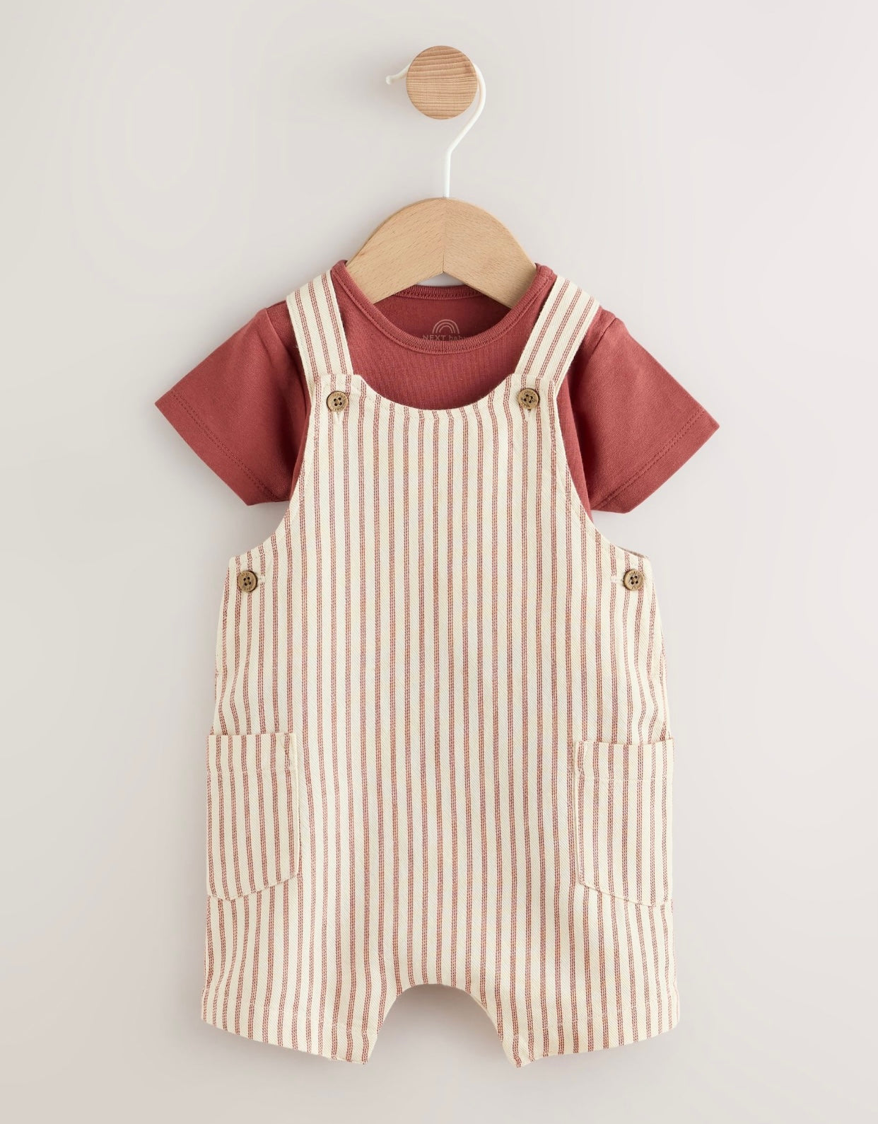 Brown Stripe Woven Dungarees and Bodysuit Set
