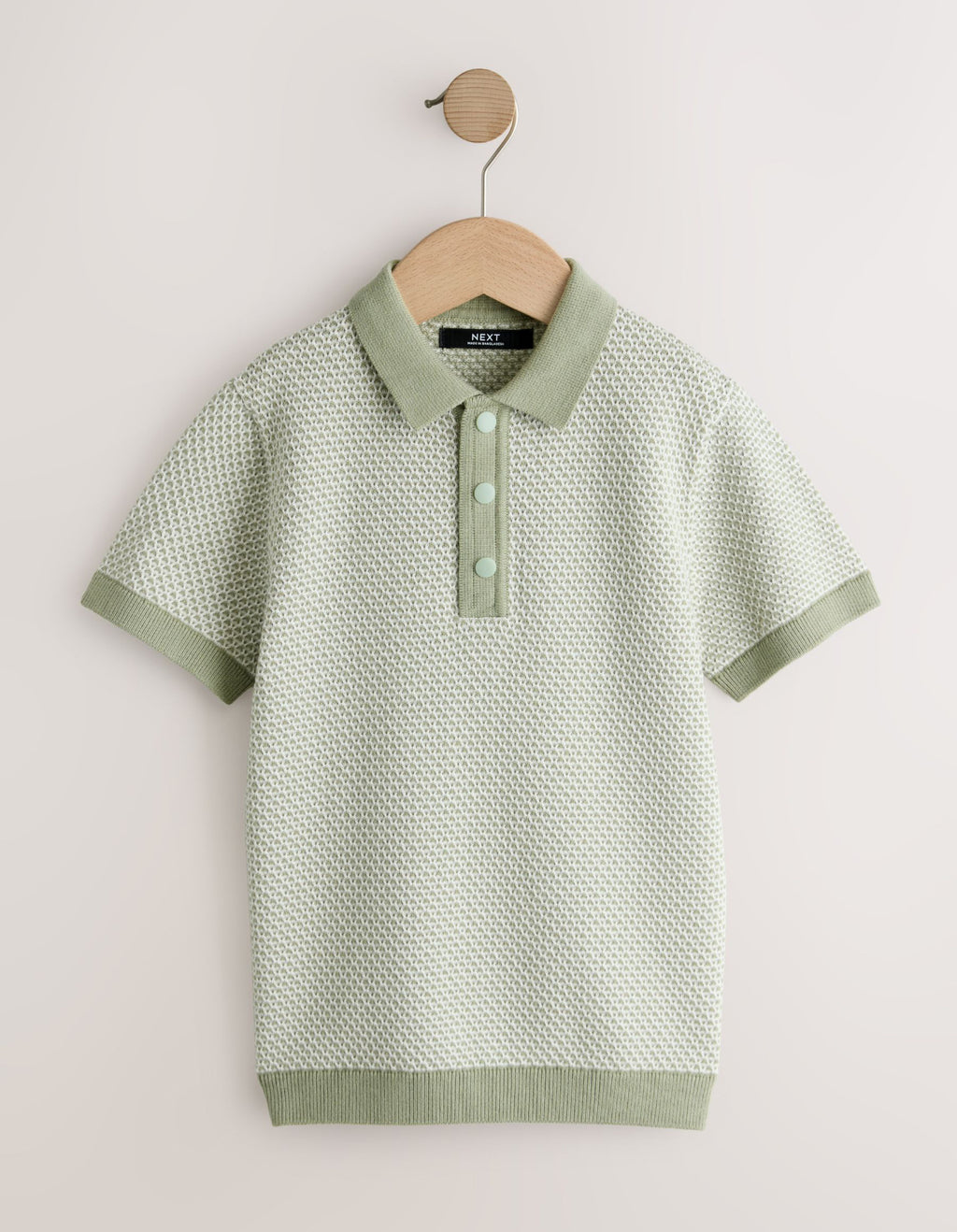 Green Textured Popper Neck Knitted Polo Shirt