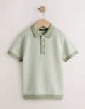Green Textured Popper Neck Knitted Polo Shirt