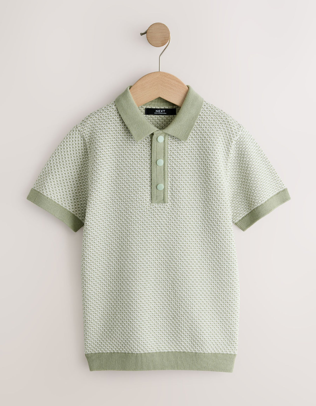Green Textured Popper Neck Knitted Polo Shirt