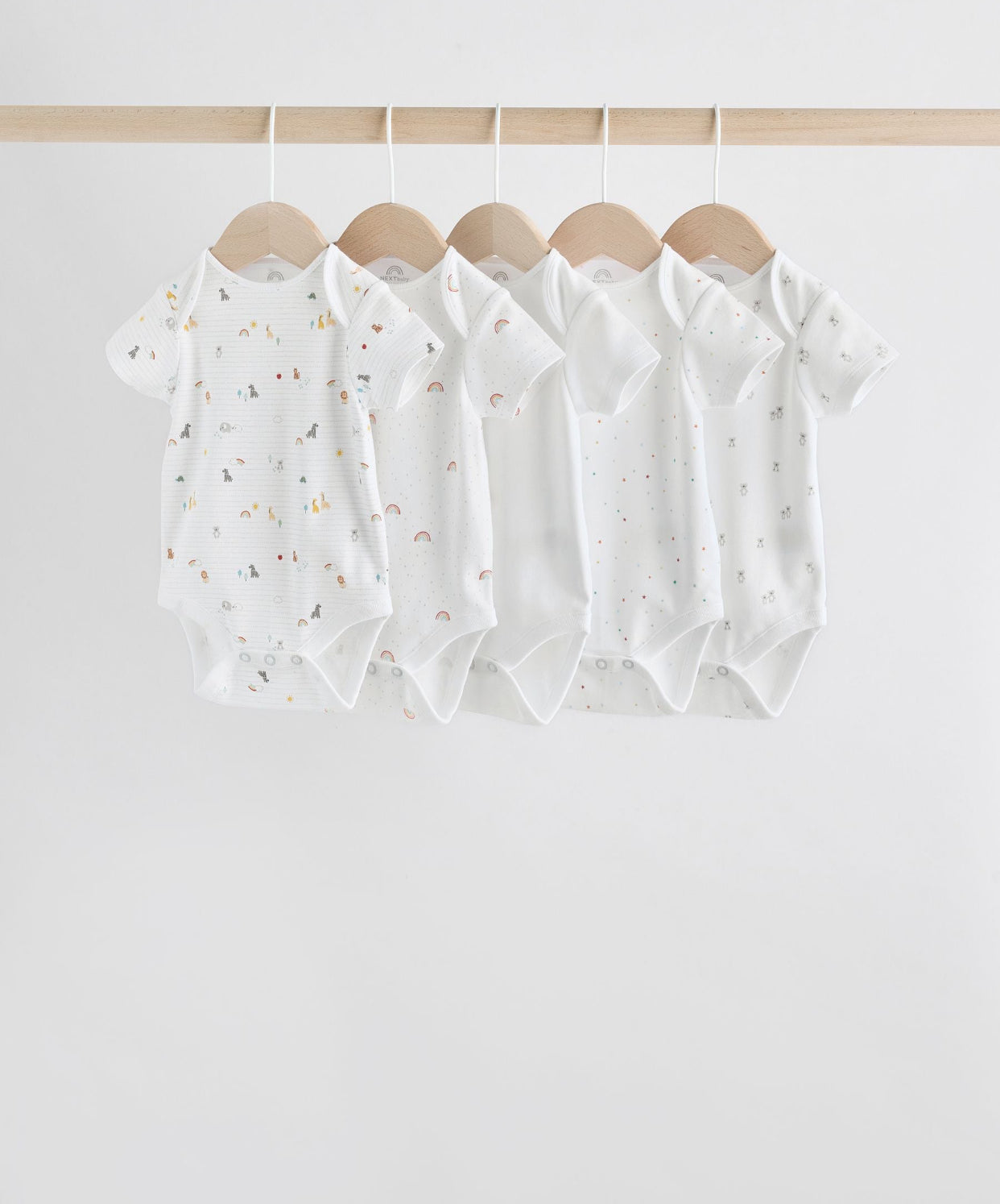 White Character 5 Pack Baby Short Sleeve Bodysuits
