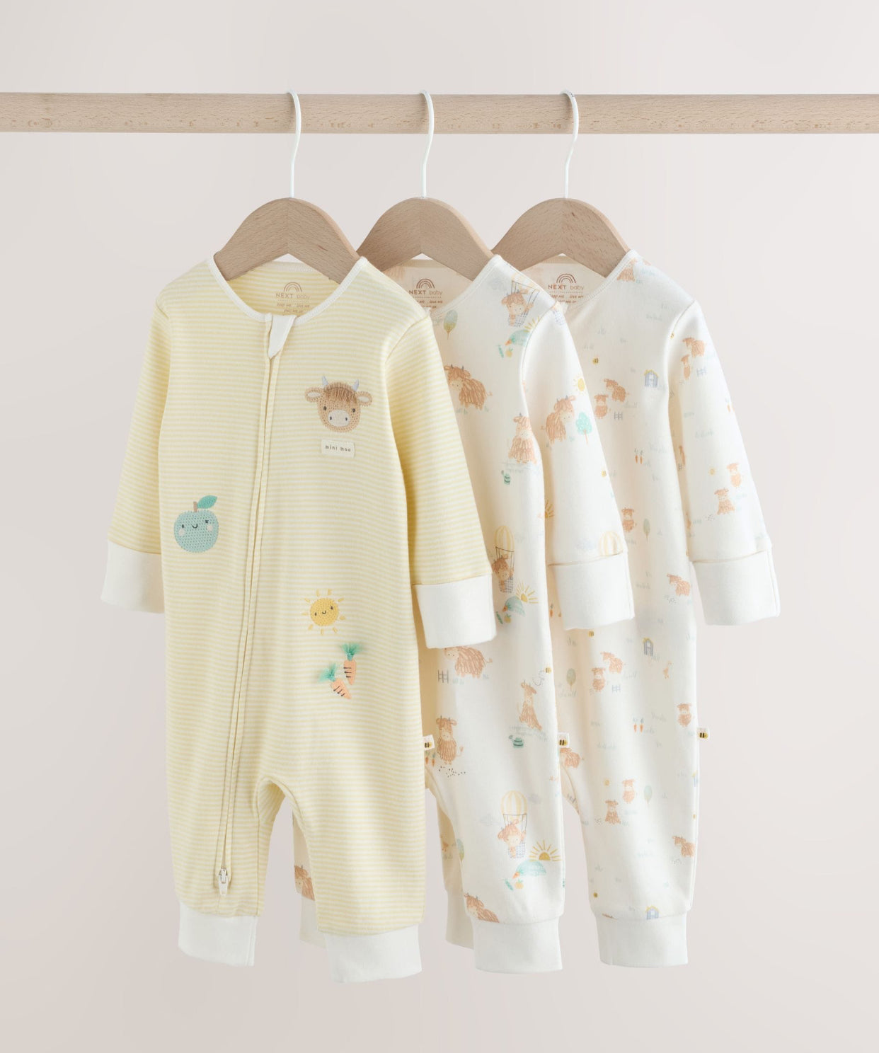 Neutral Two Way Zip Baby Sleepsuit 3 Pack