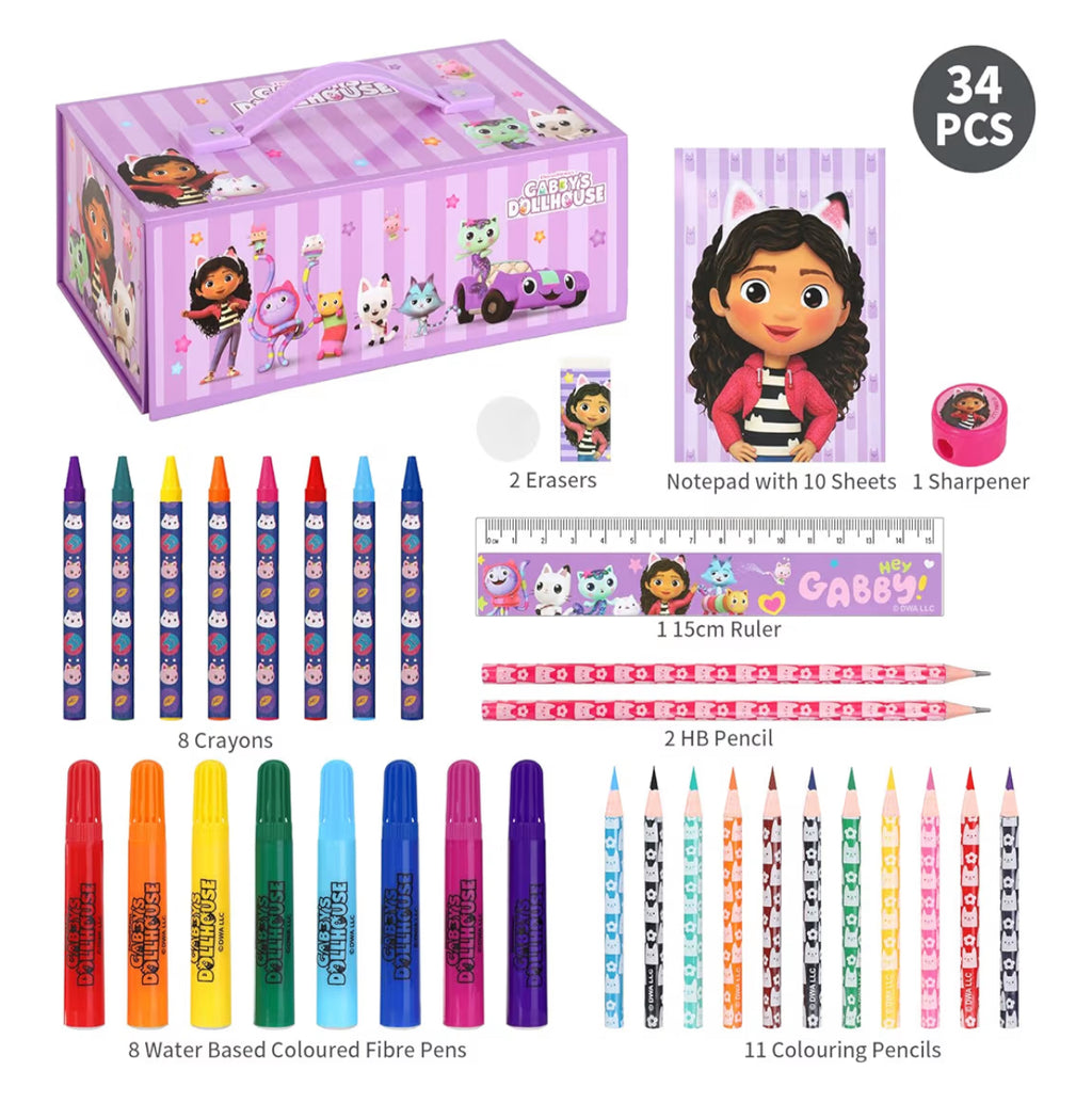 Gabby's Dollhouse Kids 34pc Colouring Art Stationery Set
