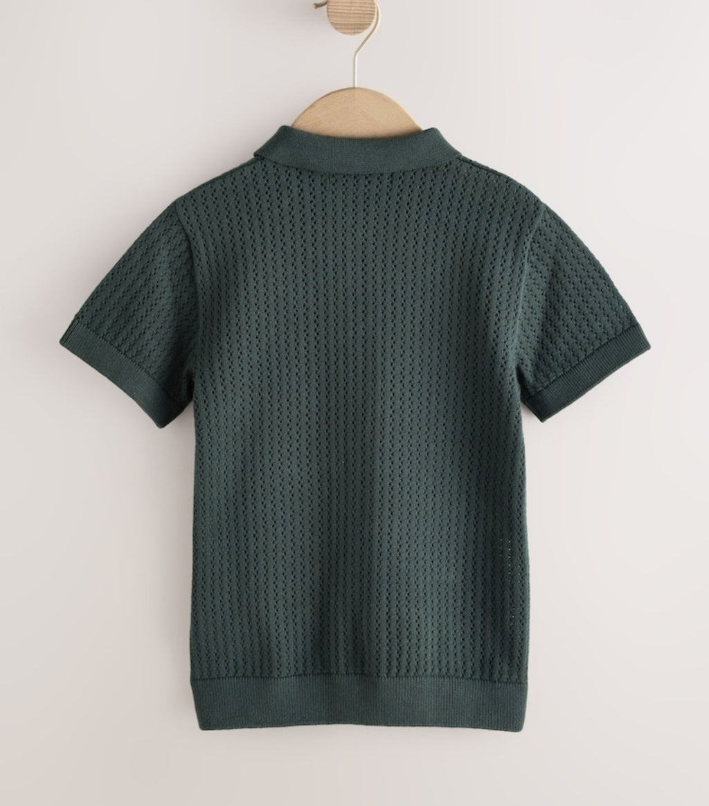 Forest Green Knitted Button Through
Polo Shirt