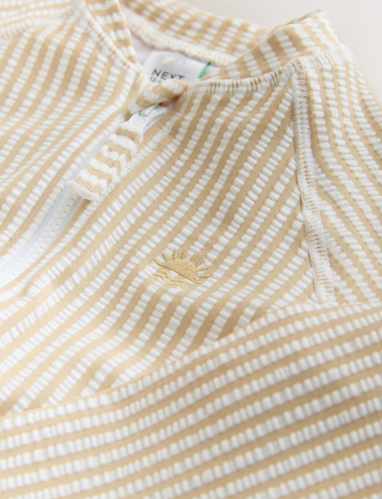 Neutral Striped Sunsafe Swimsuit and Hat Set