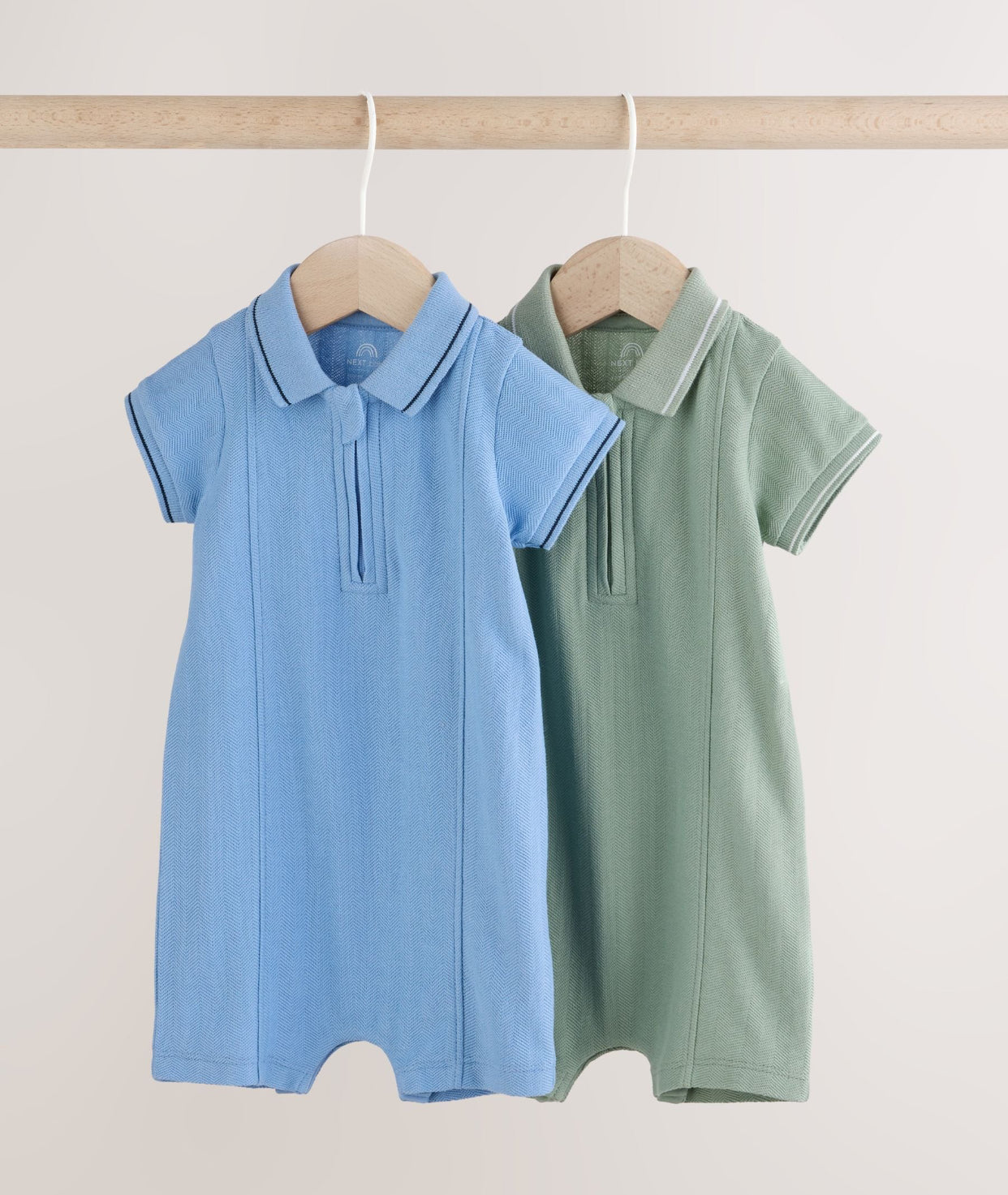 Blue/Green Jersey Collared Rompers Baby 2 Pack