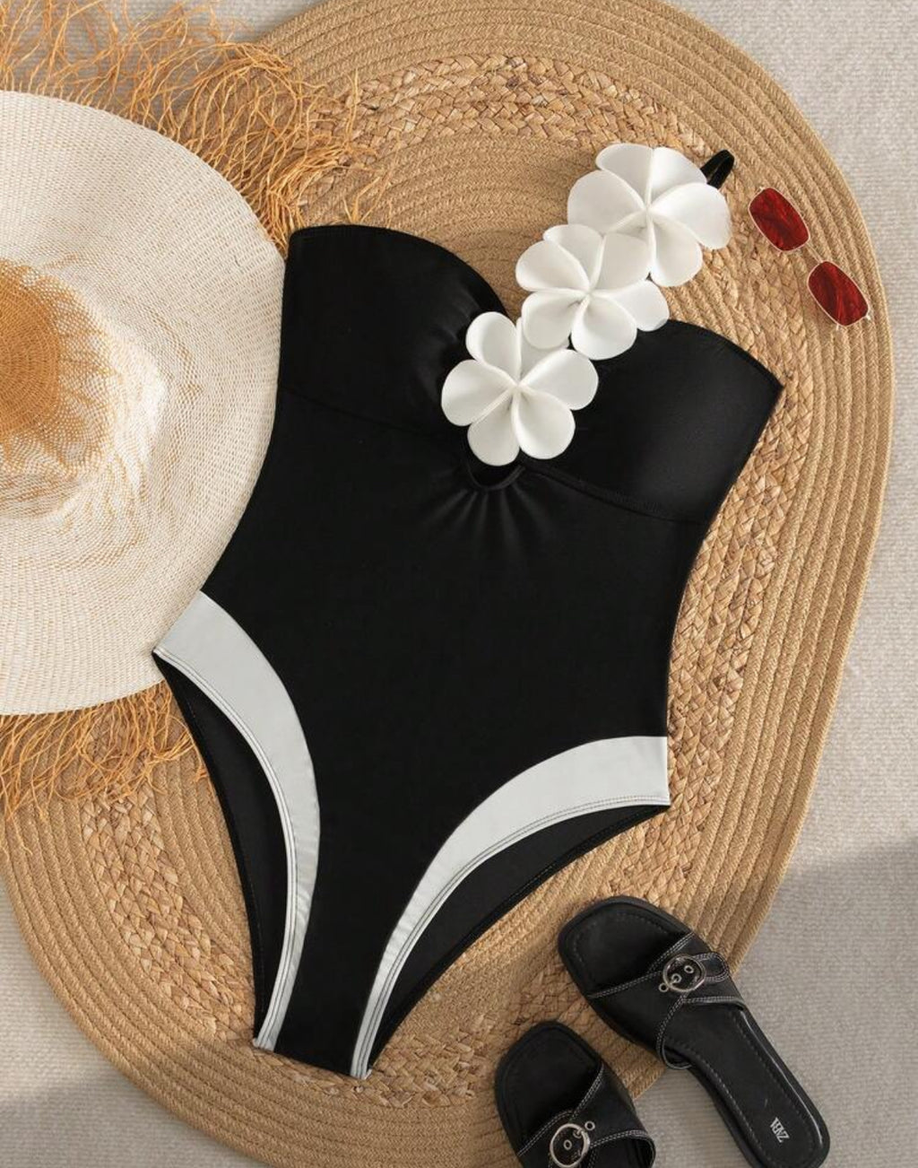 Black Women One-Piece Floral Swimsuit