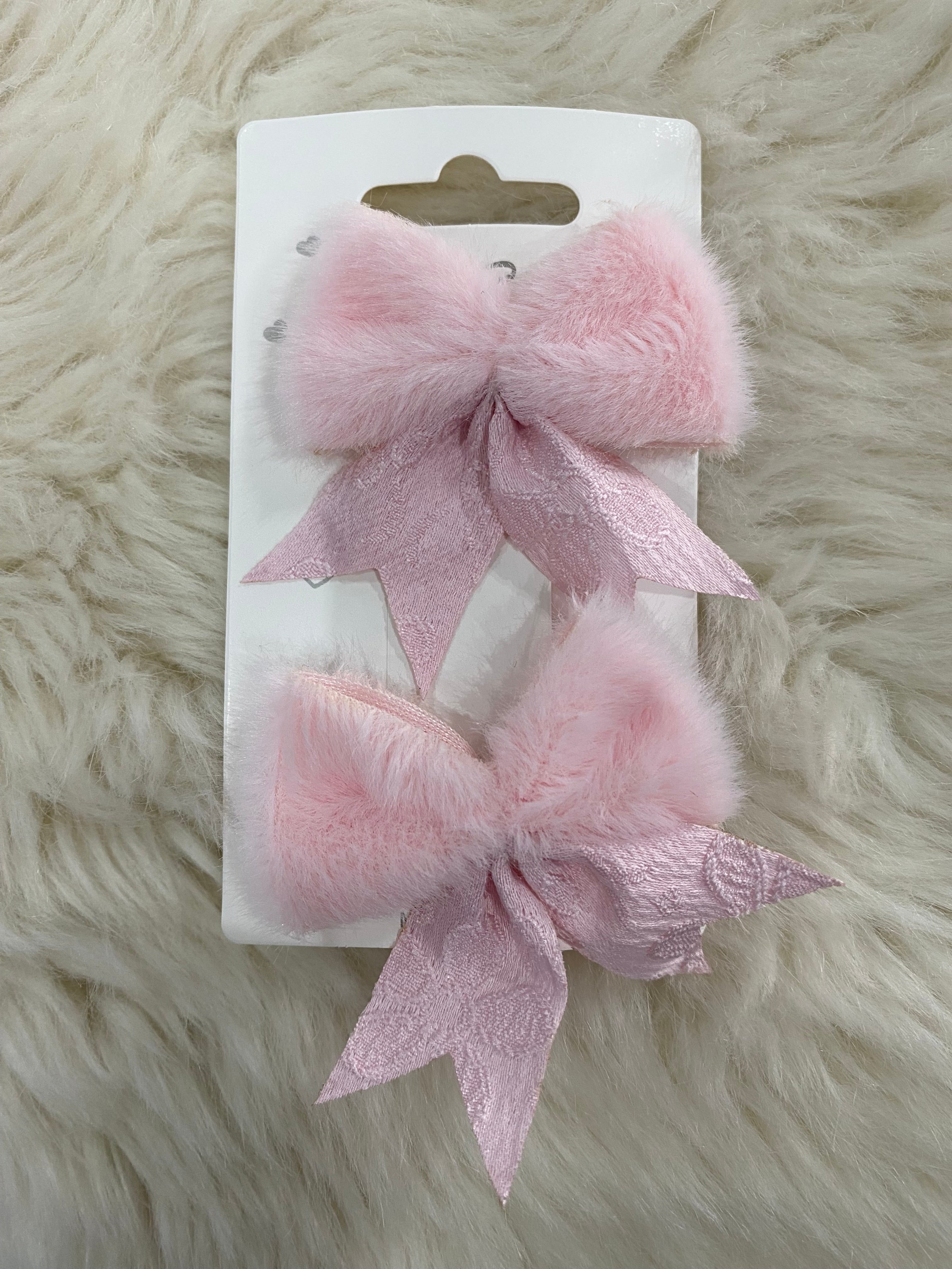 2pcs pink Fuzzy Bow Hair Clips