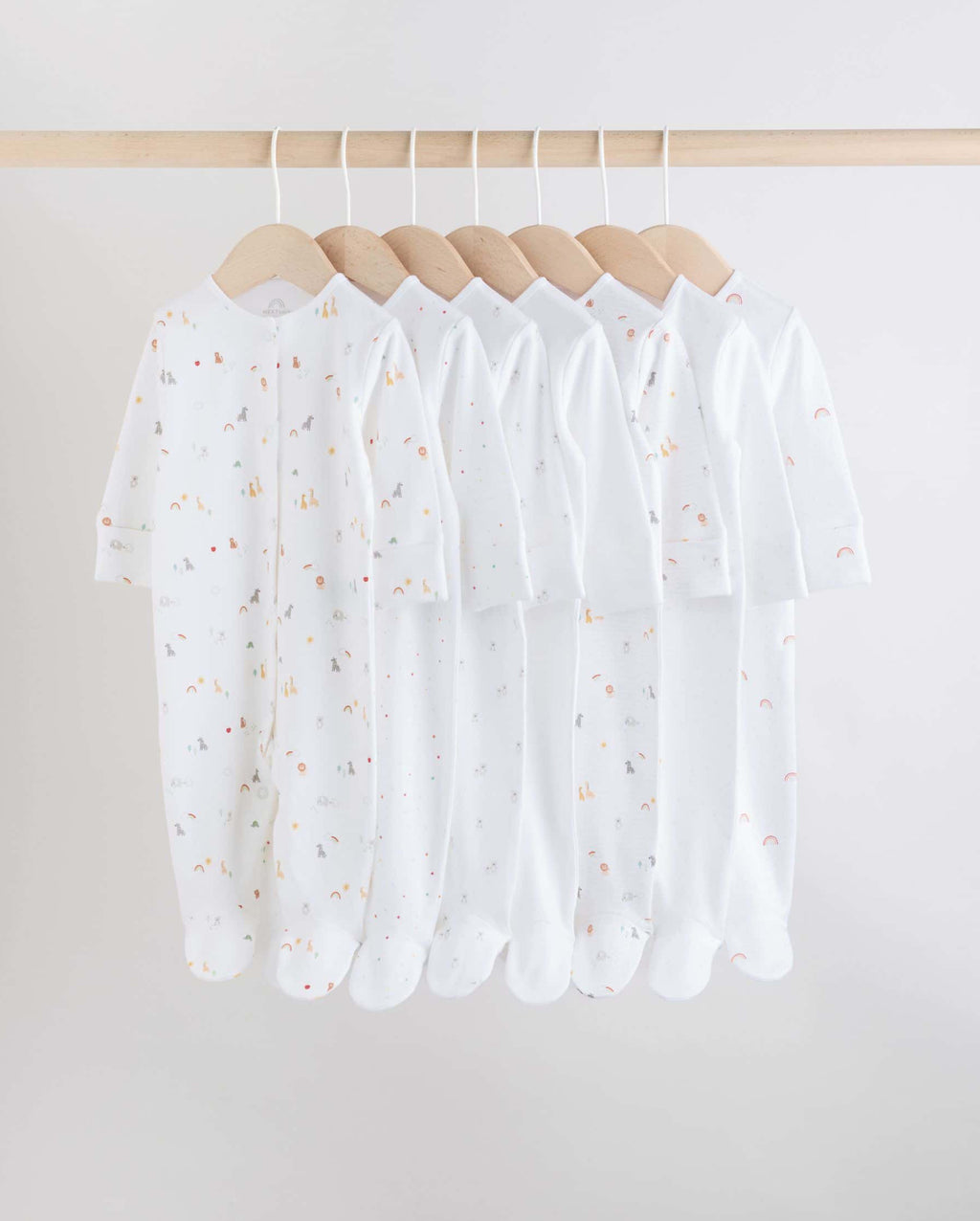White 7 Pack Popper Baby Sleepsuits