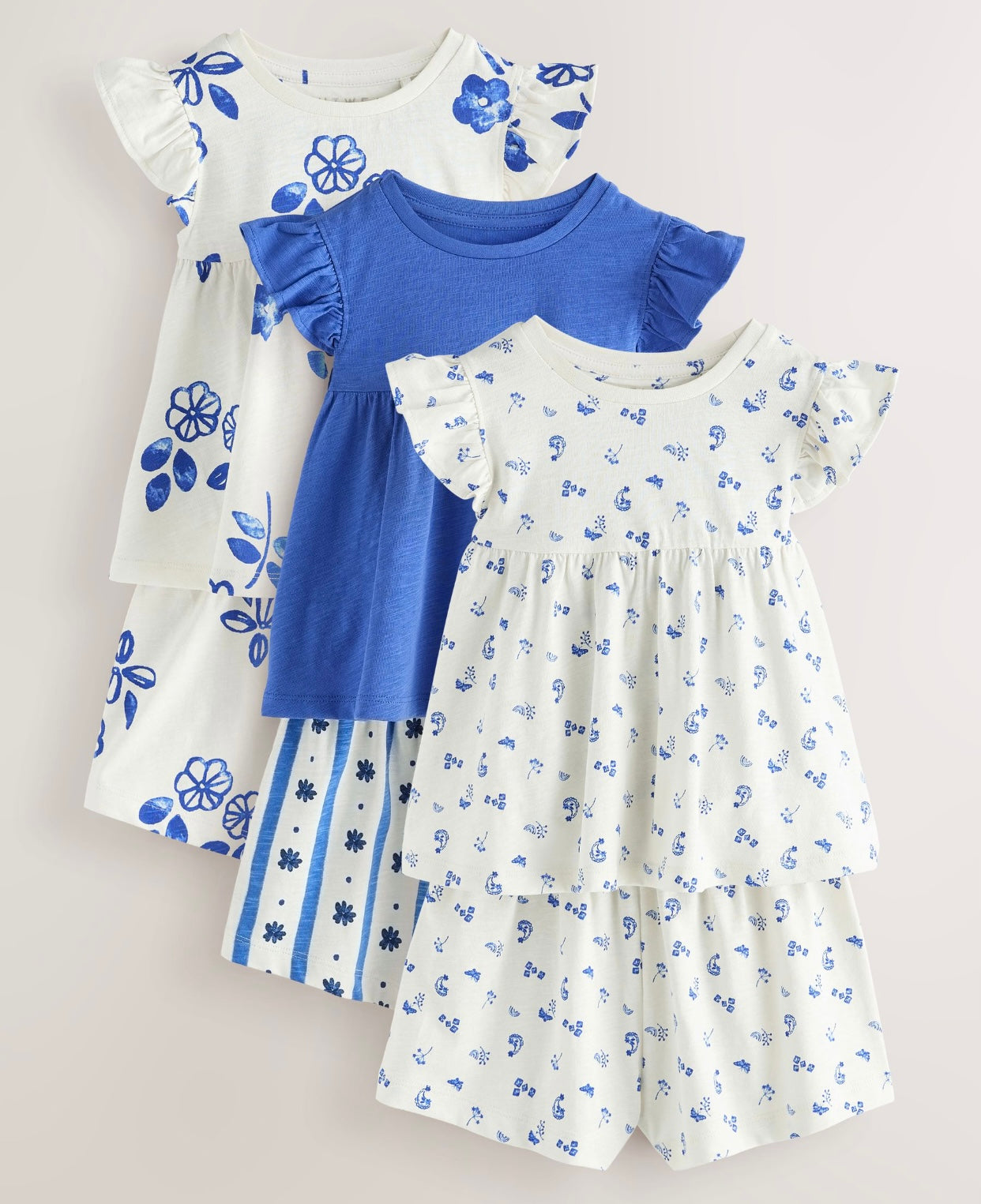 Blue floral Snuggle Short Pyjamas 3 Pack
