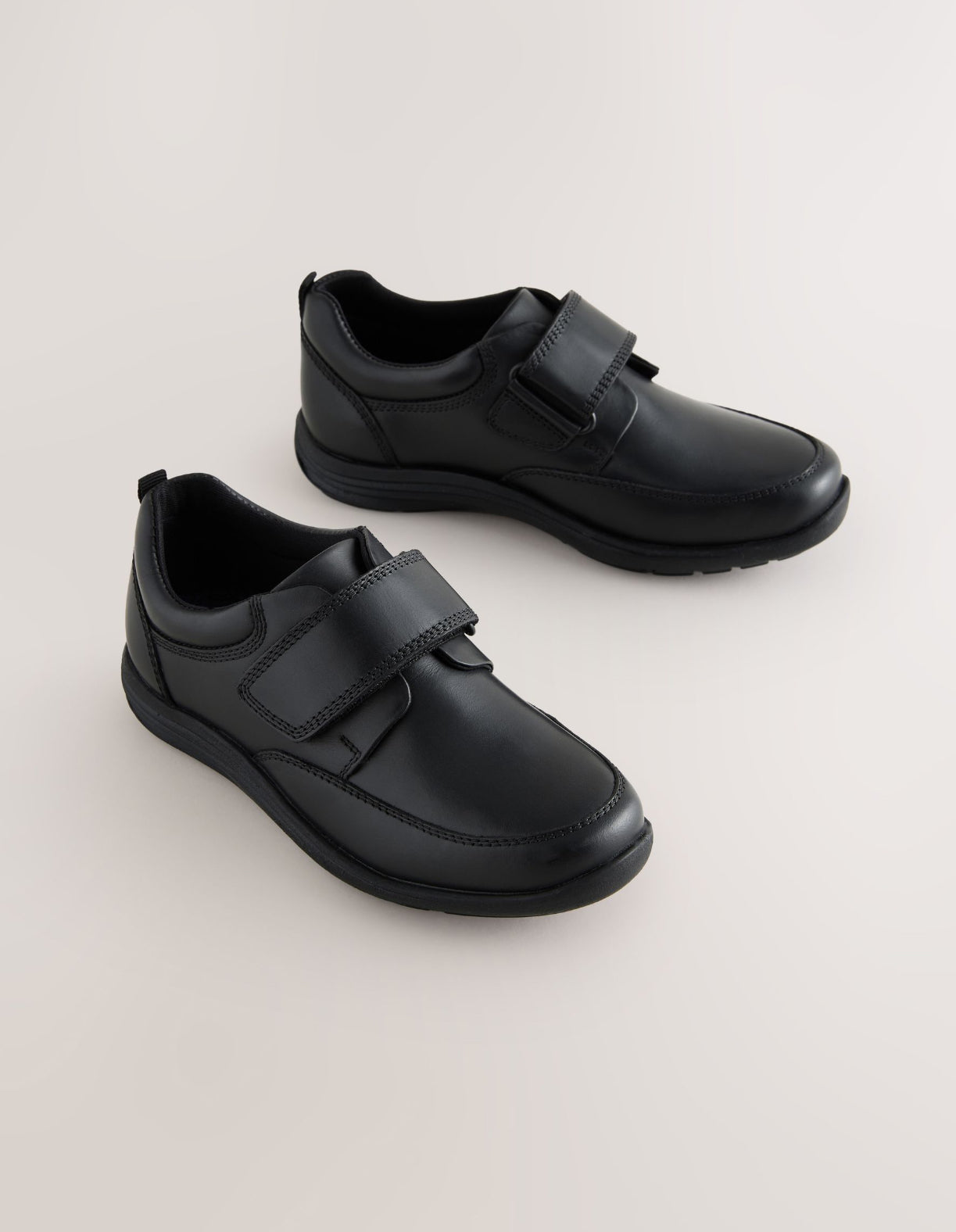 Black Standard Fit (F) Leather 1 Strap Touch Fastening School Shoes
