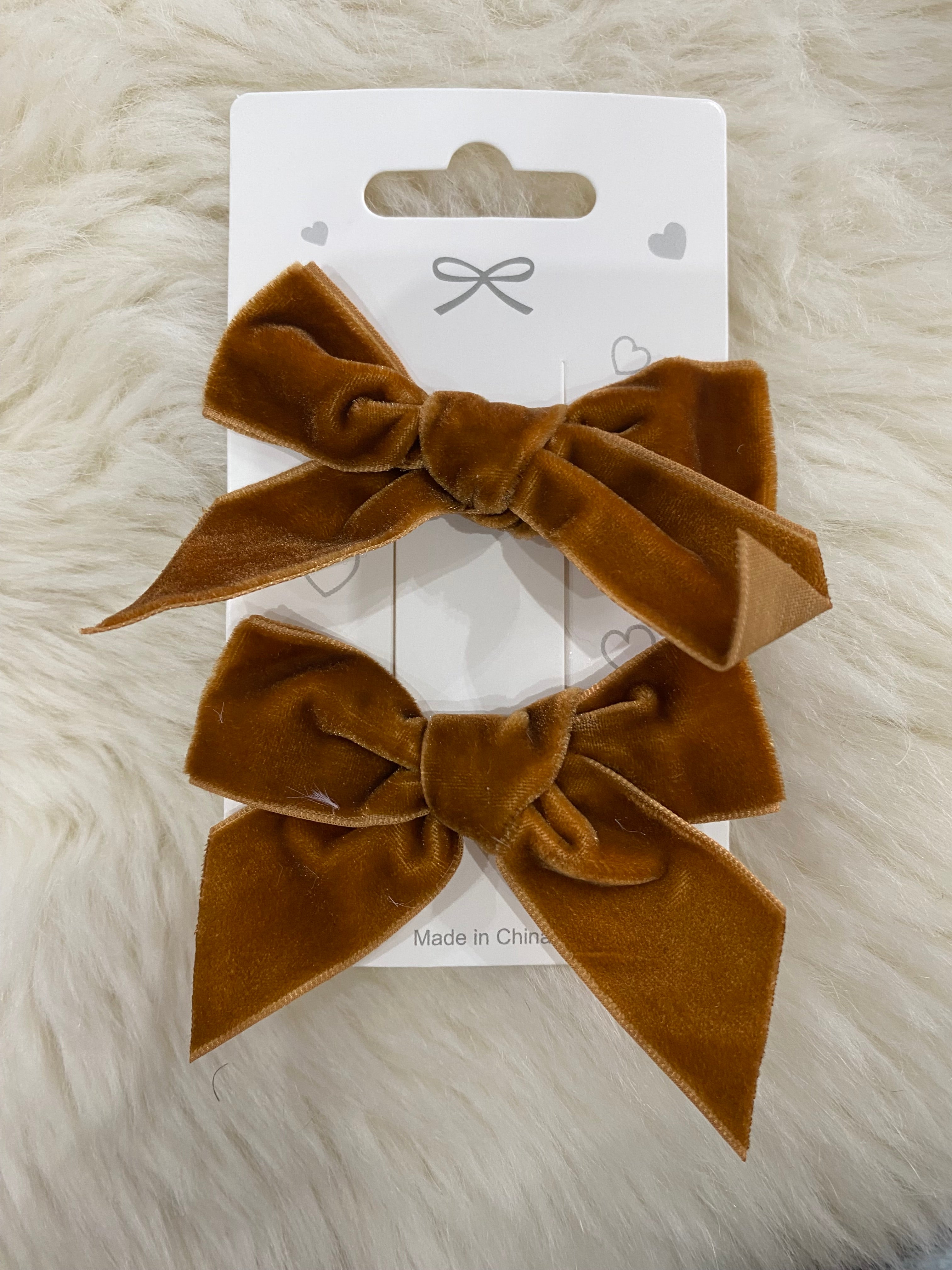 2pcs brown velvet bow hair clips