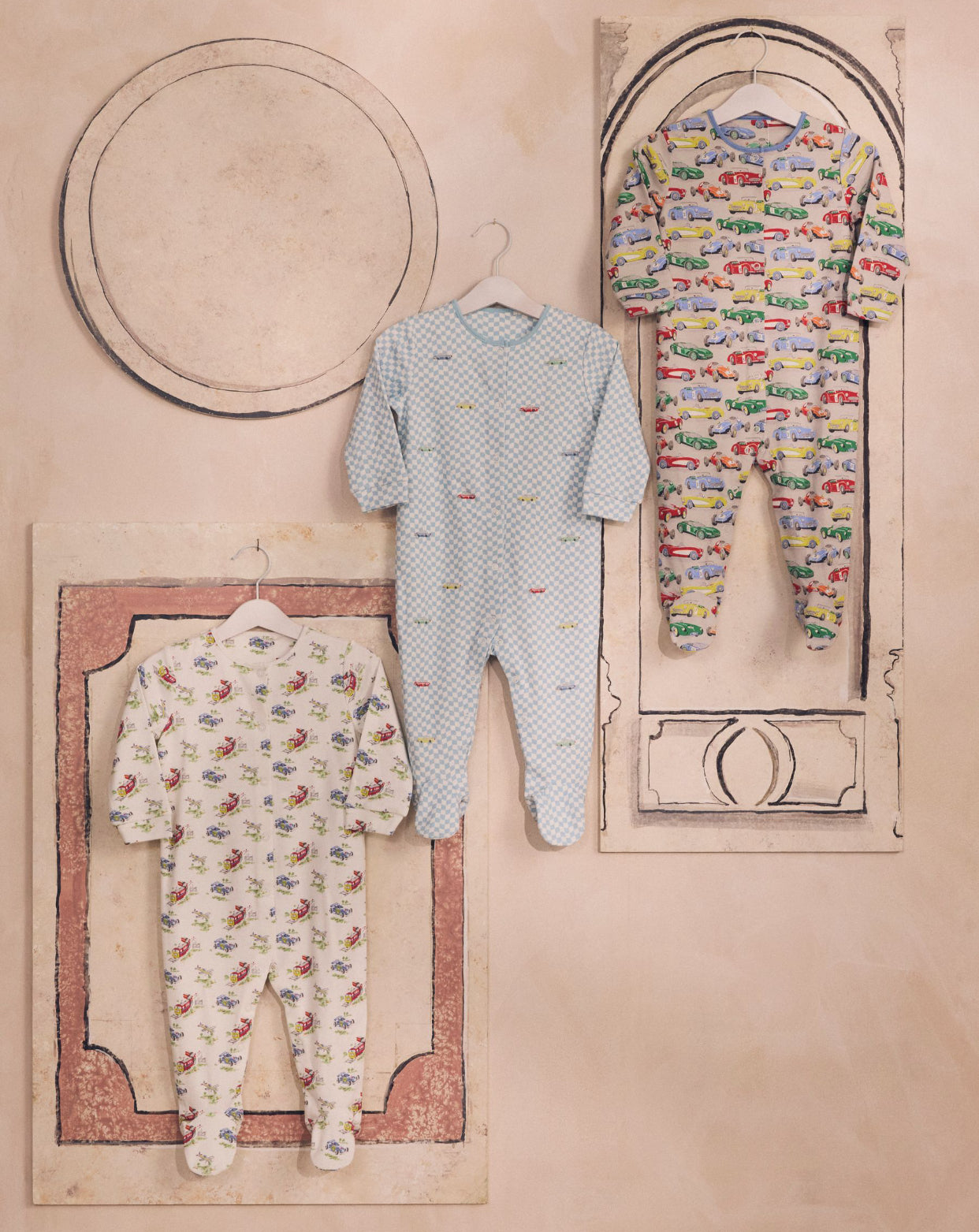 Blue/Green Cath Kidston Cars Baby 100% Cotton Sleepsuits 3 Pack