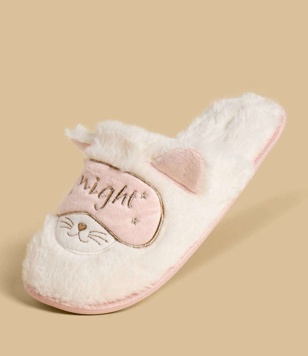 Cat Embroidered Bedroom Mules