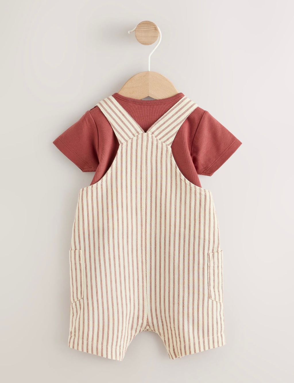 Brown Stripe Woven Dungarees and Bodysuit Set