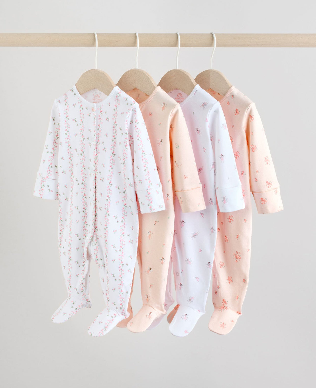 White/Pink 4 Pack Baby Sleepsuit