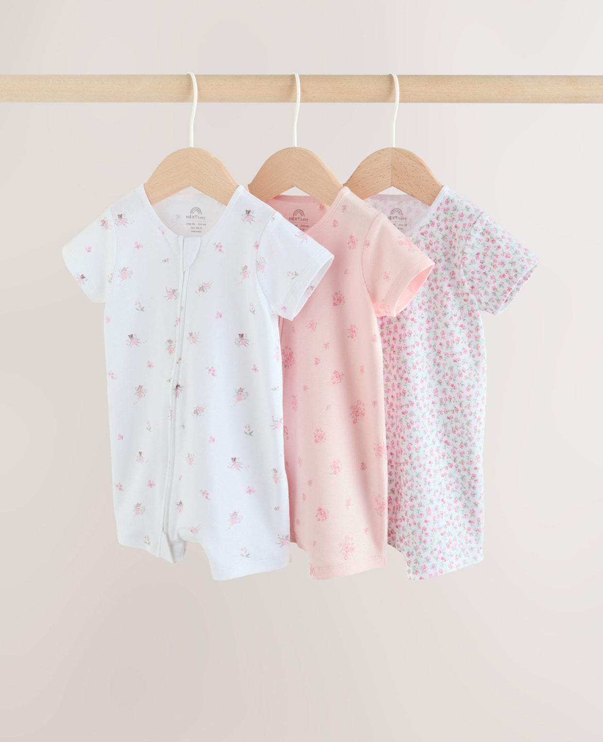 Pink Two Way Zip Baby Rompers 3 Pack