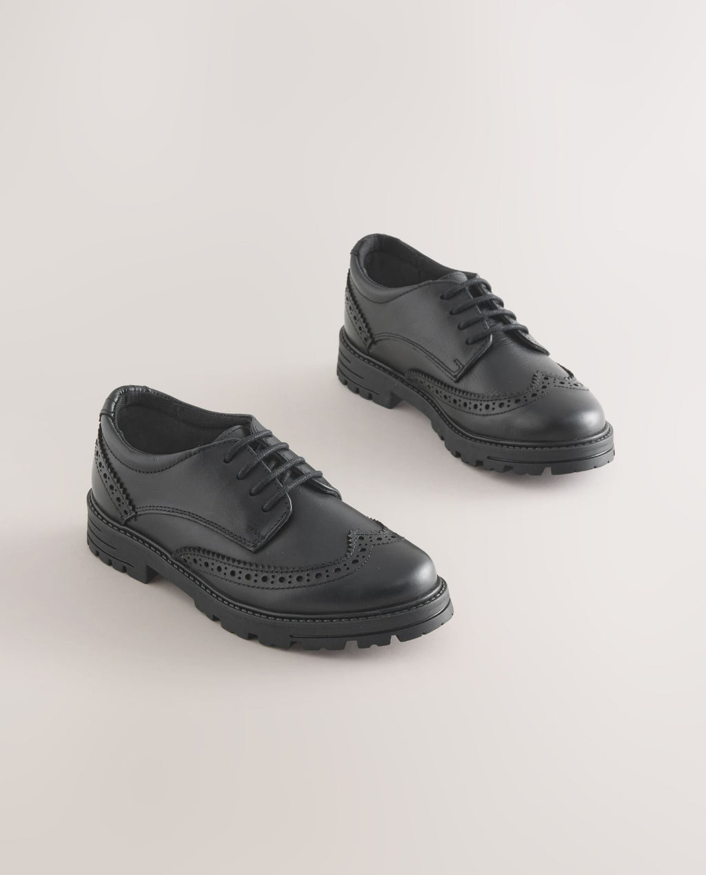 Black Matt Standard Fit (F) School Leather Chunky Lace-Up Brogues