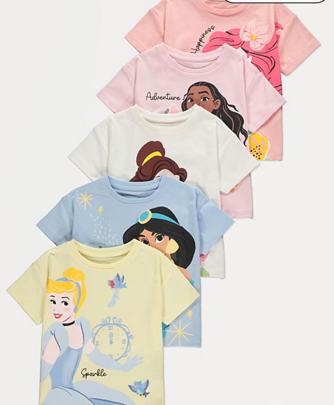 Disney Princess Pastel T Shirts 5 Pack