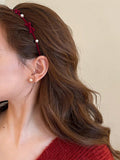 Burgundy bowknot & faux pearl hair band