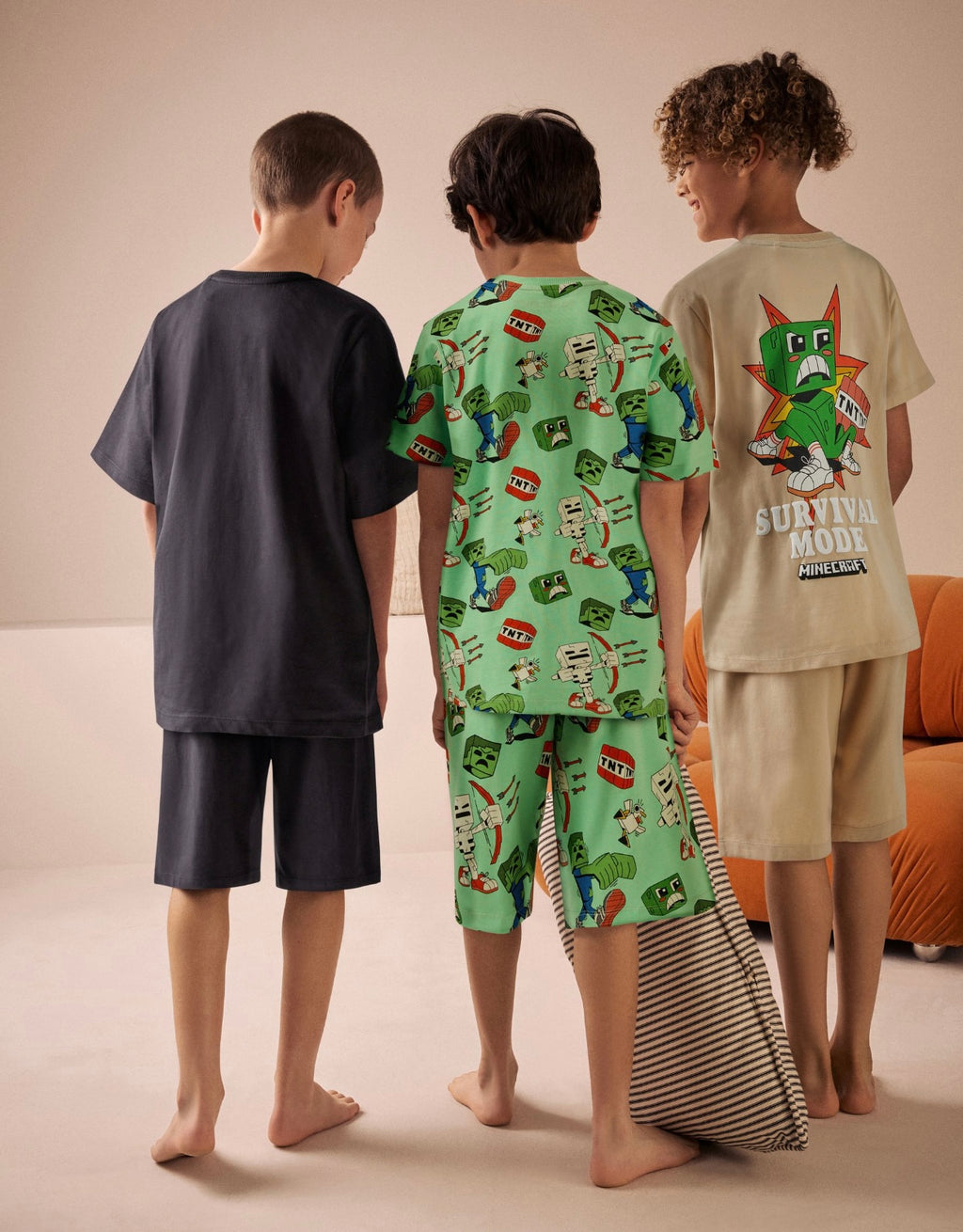 Black/Green/Stone Minecraft 100% Cotton Short Pyjamas 3 Pack