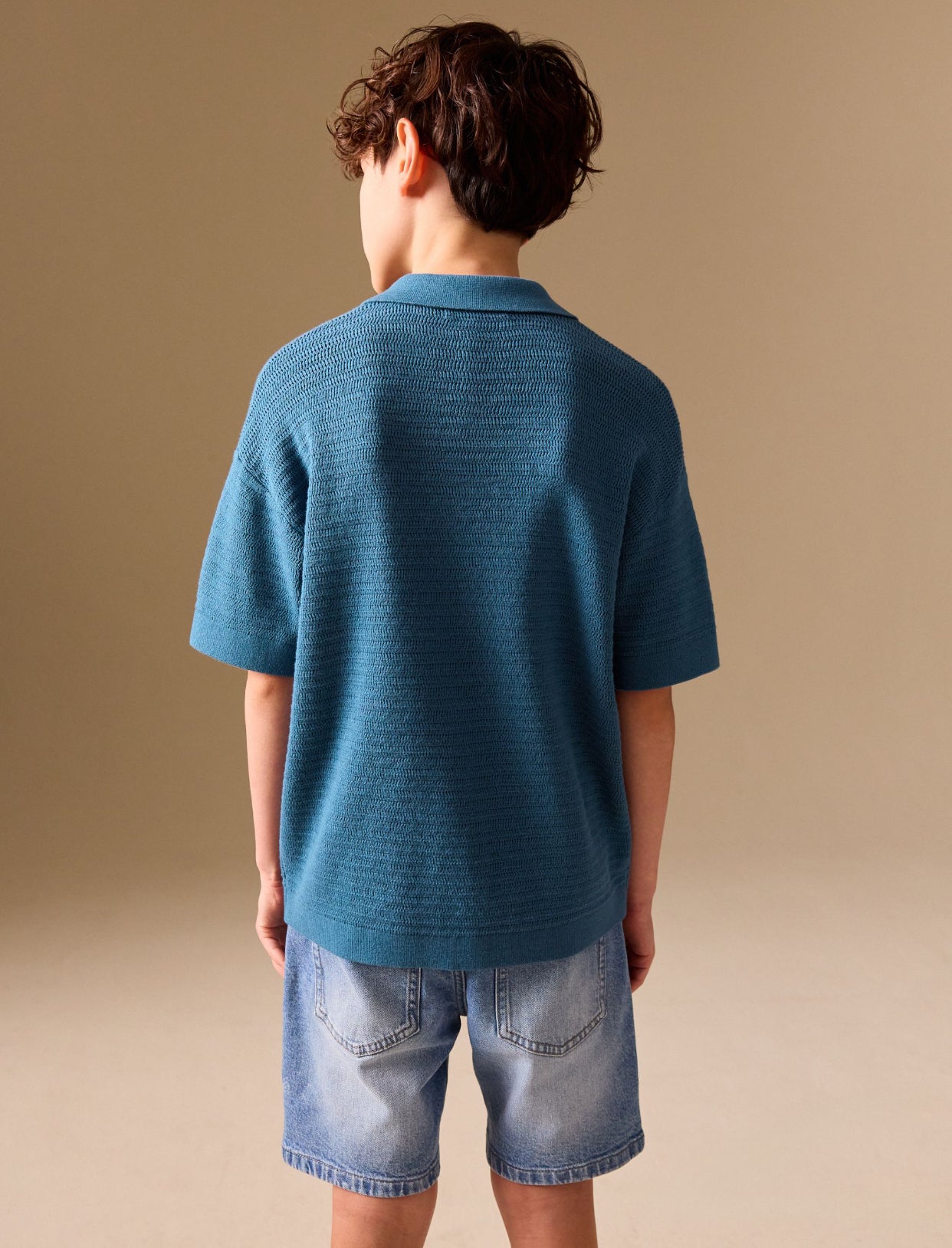 Blue Palm Embroidered Knitted Polo