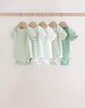 Green Short Sleeve Baby Bodysuits 5 Pack