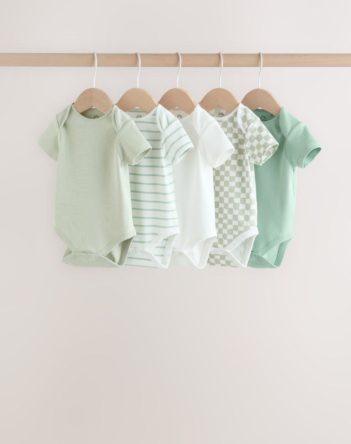 Green Short Sleeve Baby Bodysuits 5 Pack