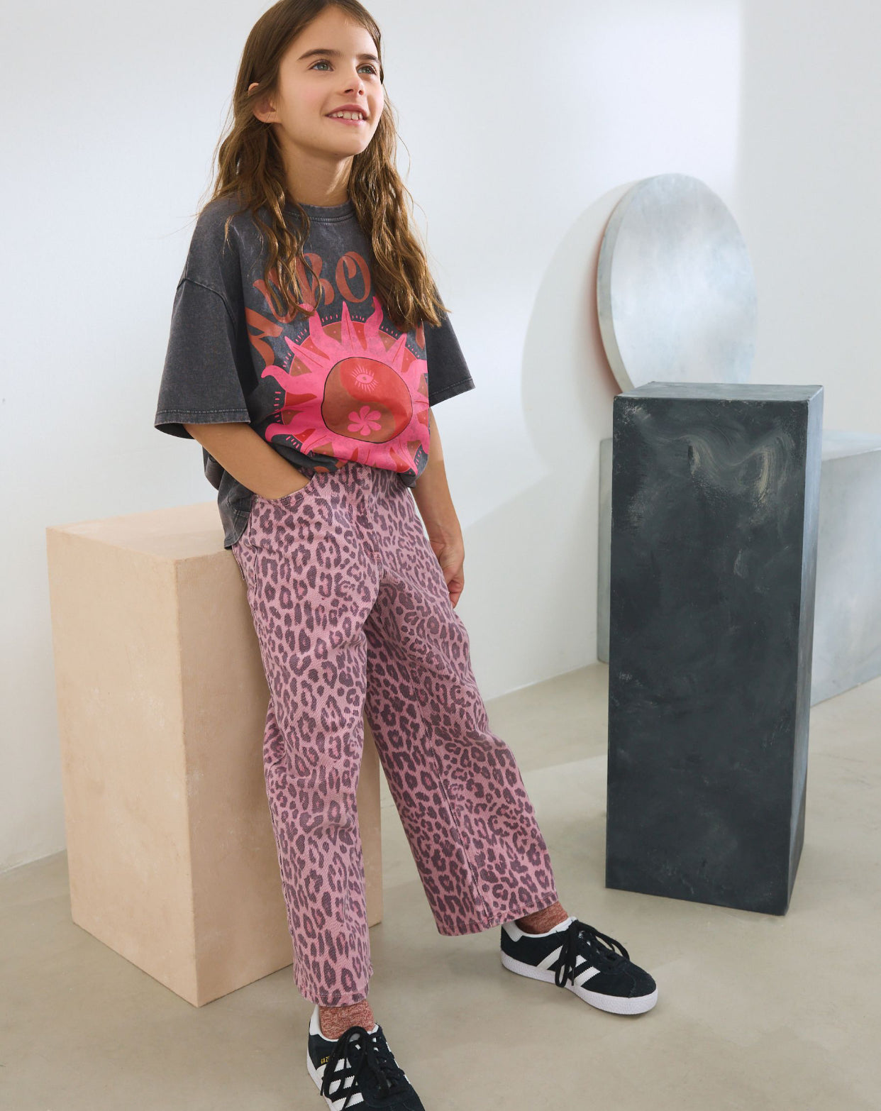 Pink Leopard Print Wide Leg Jeans