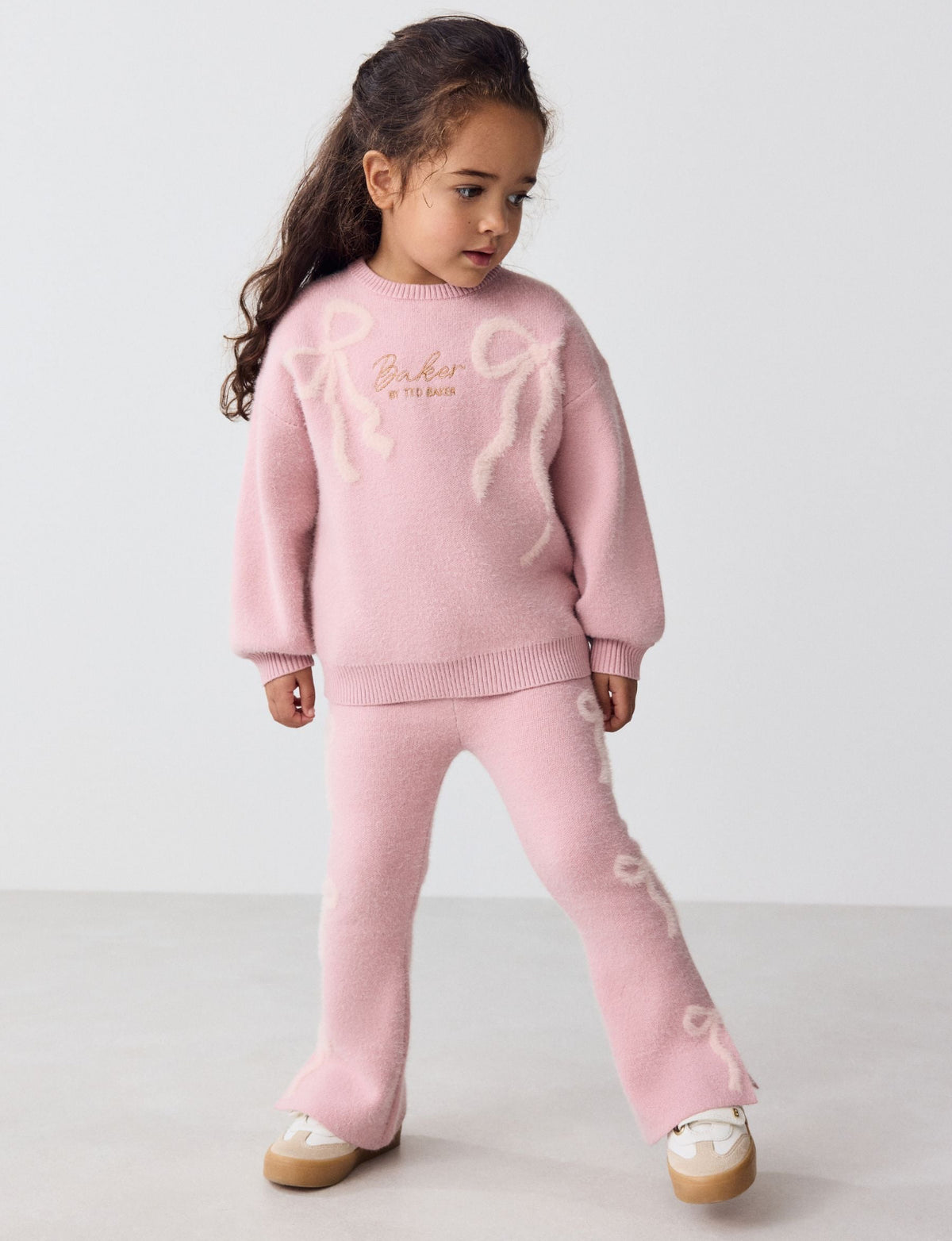Baker by Ted Baker Pink 2 Piece Bow Knitted Sweat Top and Joggers Set