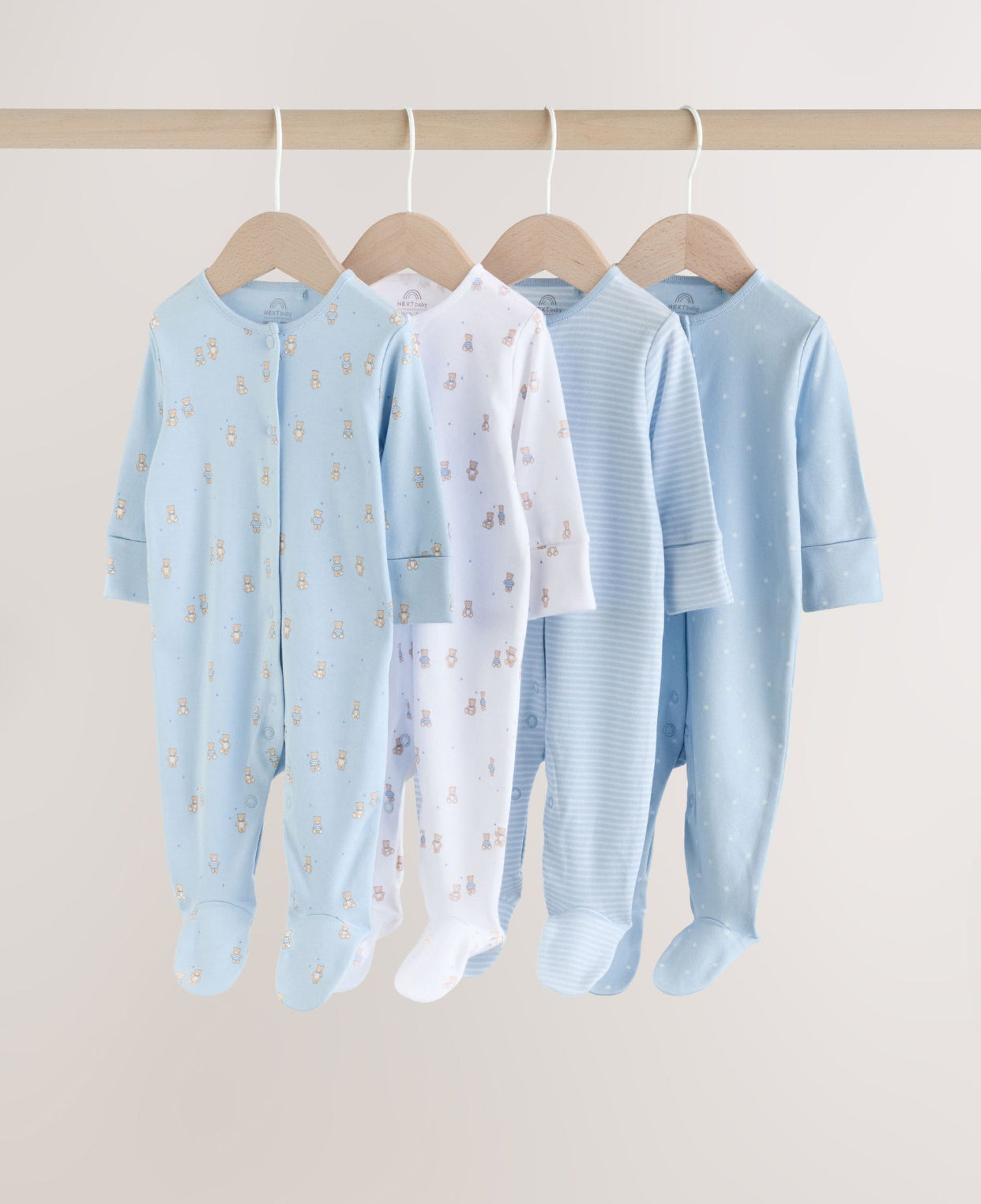 Blue 4 Pack Baby Bear Sleepsuit