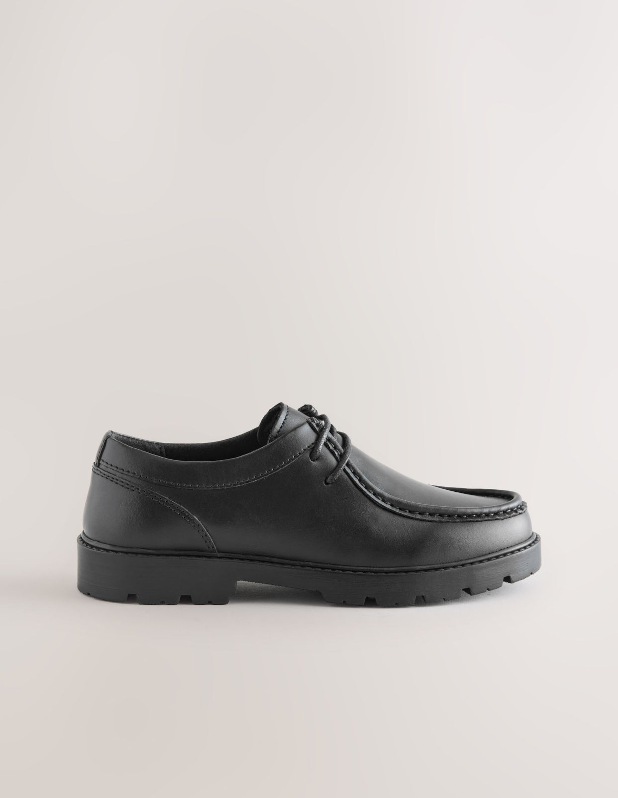 Black Leather Lace Up Apron Front School Shoes
