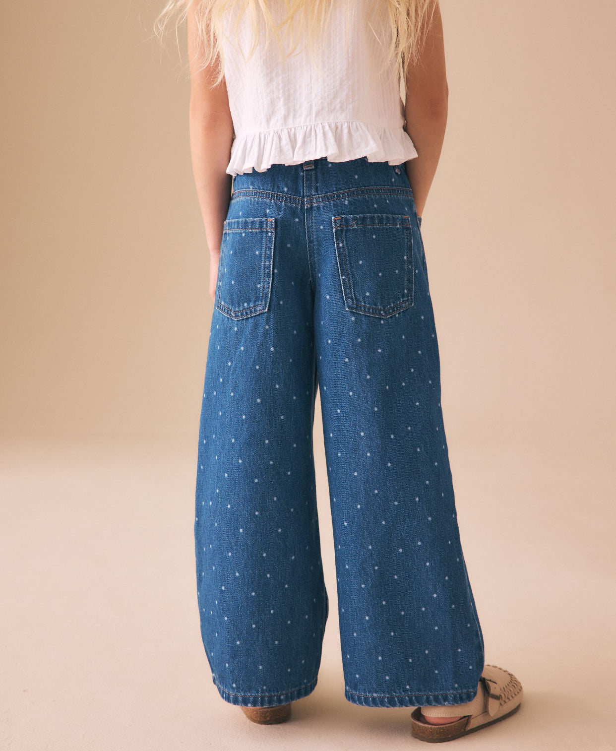 Mid Blue Spot Wide Leg Jeans