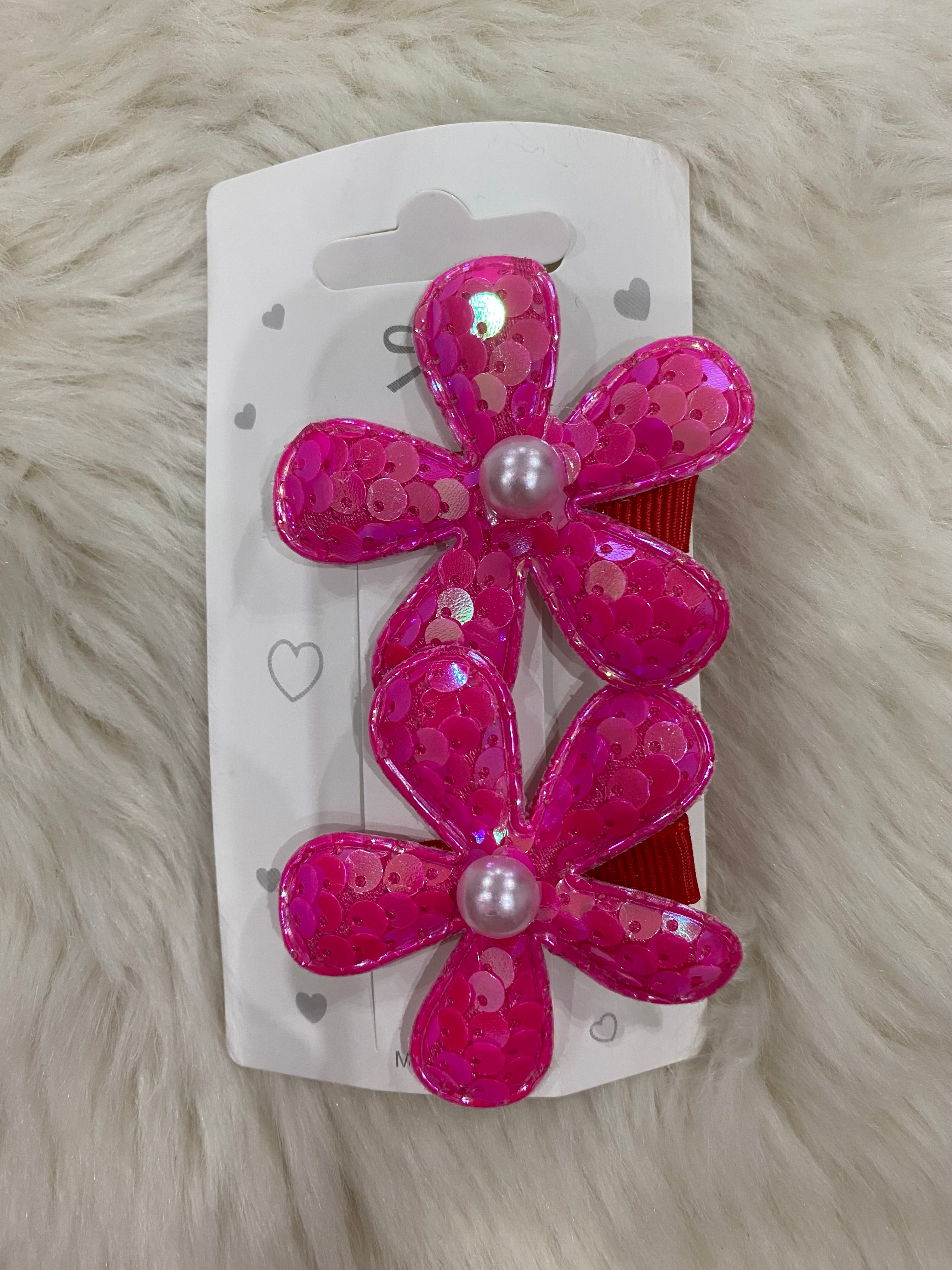 2pcs pink flower hair clip