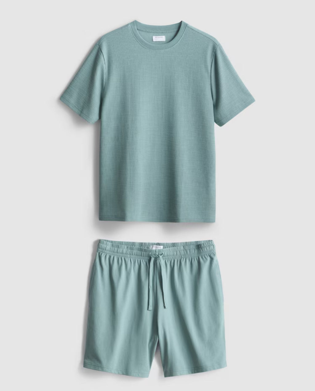A textured pyjama set with short sleeve tee and drawstring shorts