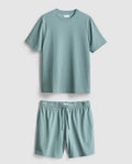 A textured pyjama set with short sleeve tee and drawstring shorts