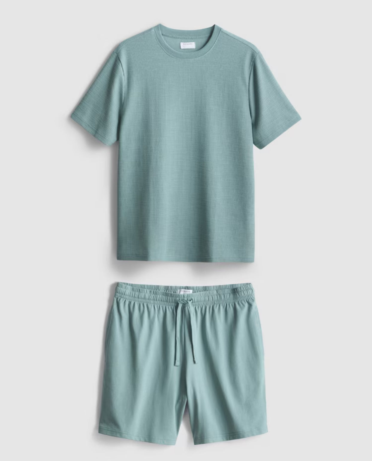 A textured pyjama set with short sleeve tee and drawstring shorts
