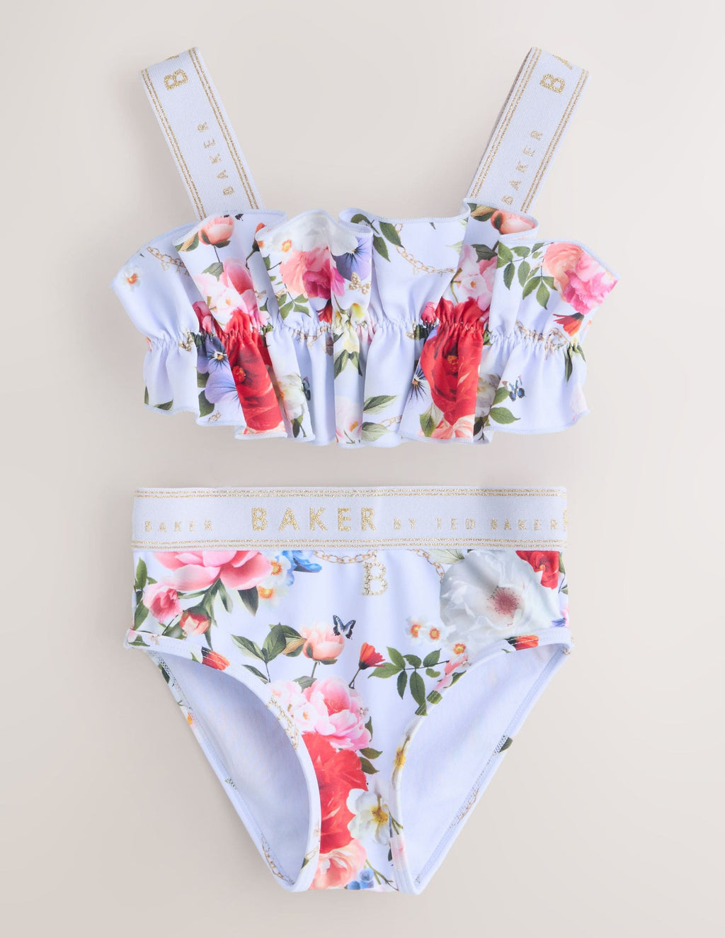 Baker by Ted Baker 2 Piece Lilac Purple Printed Floral Ruched Bikini Set