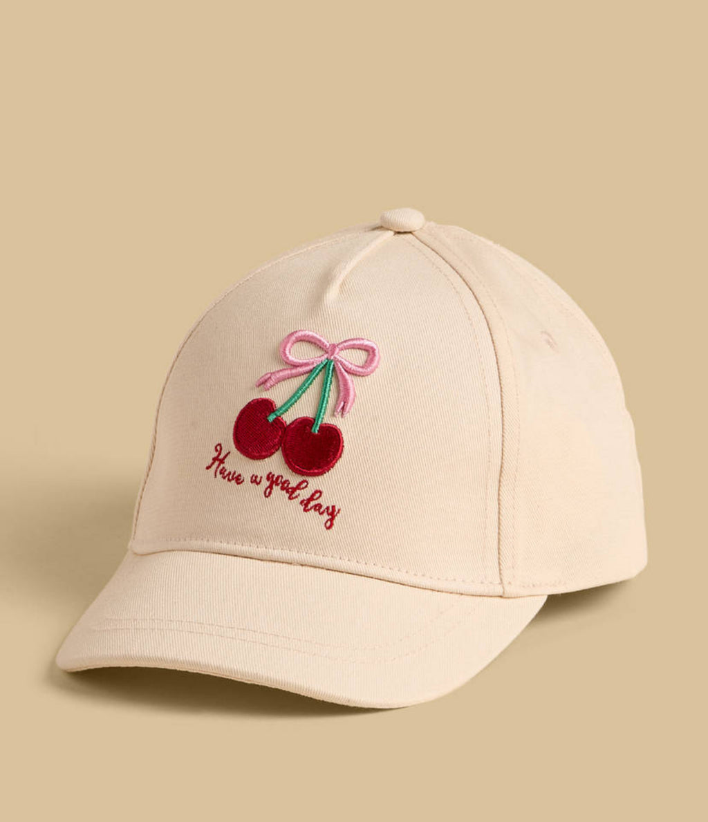 Cherry Embroidered Cap with Hook and Loop Strap Closure (immediate)