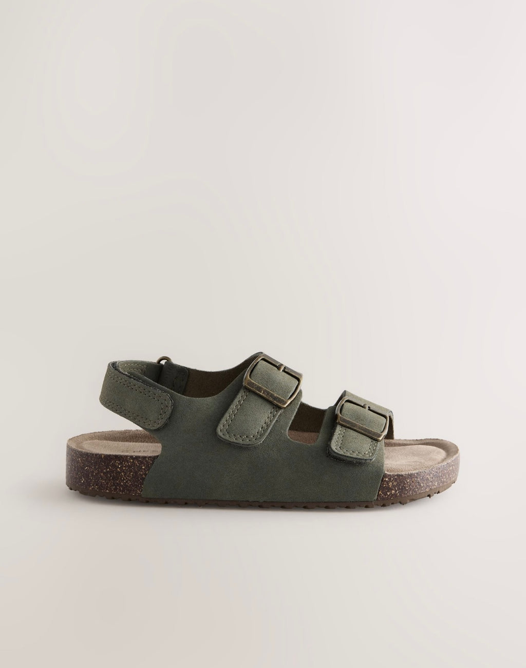 Khaki Green Standard Fit (F) Double Buckle Cushioned Footbed Sandals