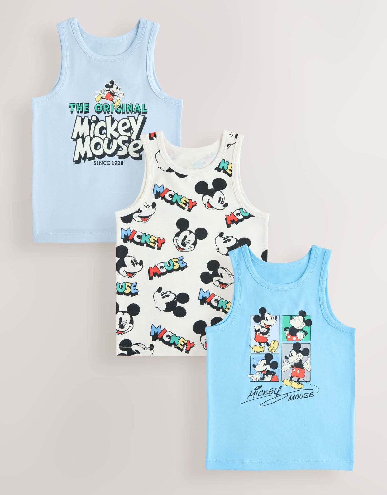 Blue/White Mickey Mouse Vests 3
Pack