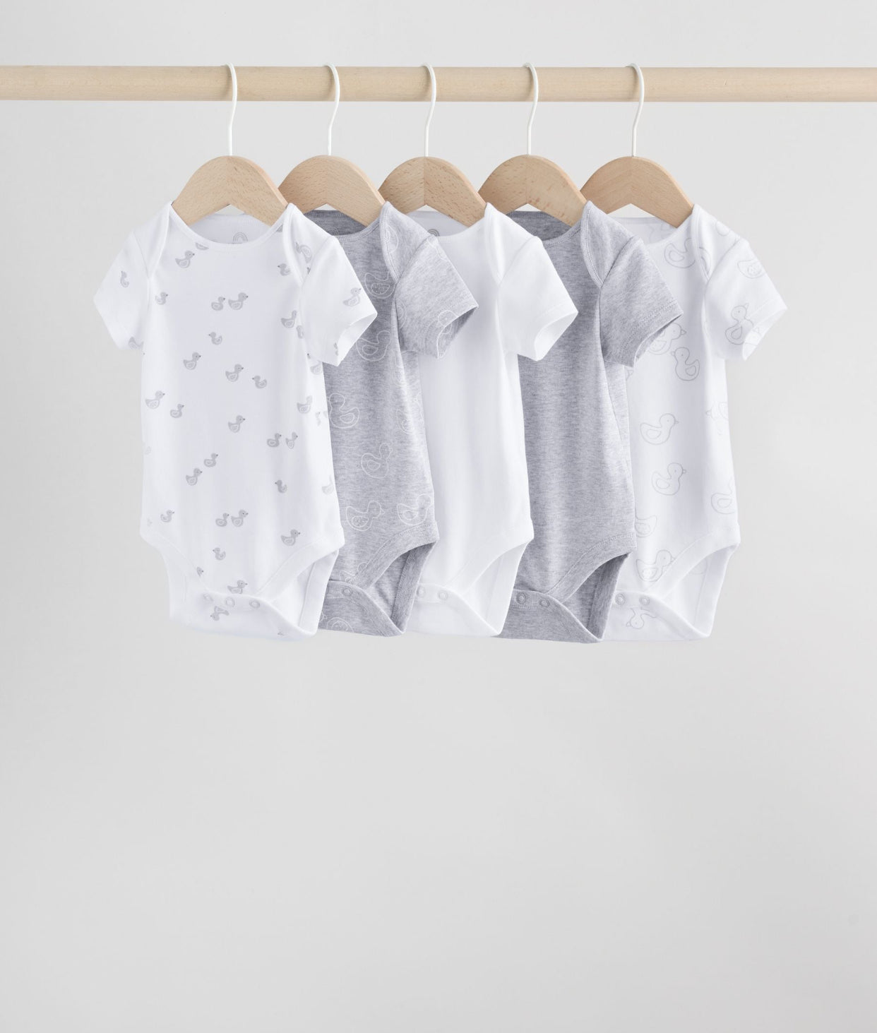 Grey Baby Short Sleeved Bodysuits 5 Pack