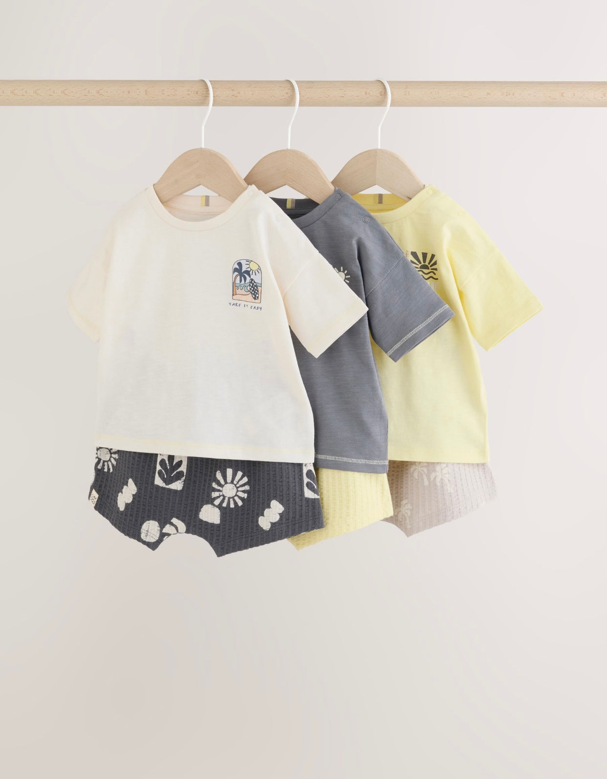 Mono/Fluro Yellow Palms Tops and Shorts Baby Set 6 Piece