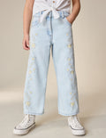 Light Blue Floral Embroidered Wide Leg