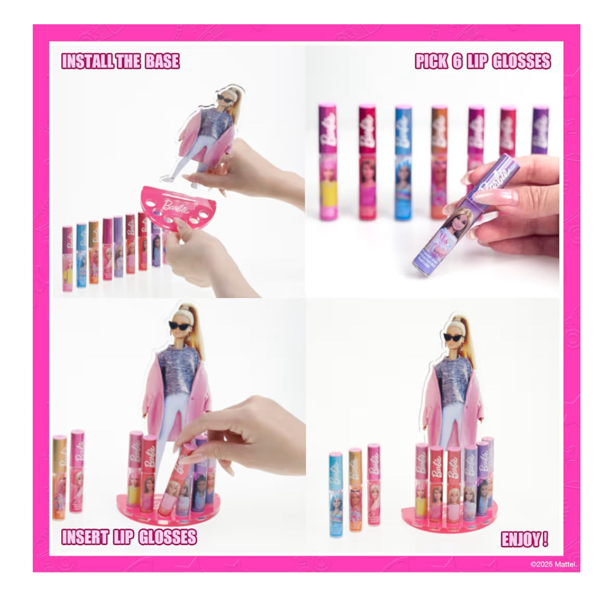 Barbie 11 Pc Lip Gloss Set Plant Based With Acrylic Stand
