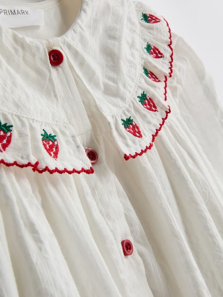 Strawberry Embroidered Collared Dress